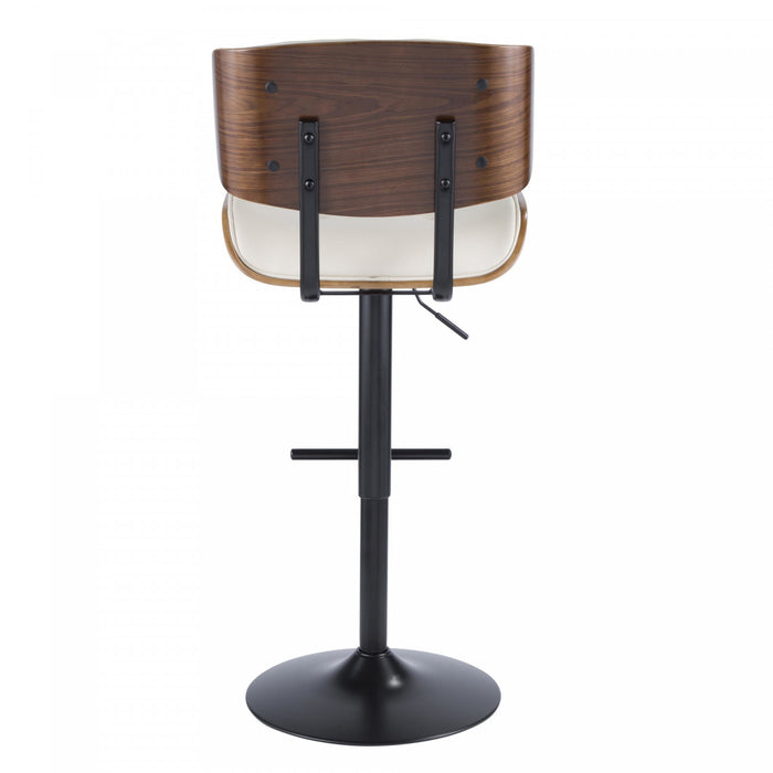 Tabouret bar réglable moderne du milieu du 20e siècle Lombardi en similicuir - noyer et crème