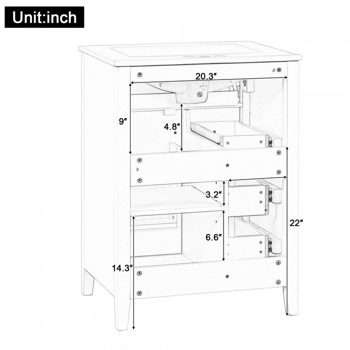 Scott Meuble-lavabo de 24\" avec vasque en ceramique et pieds en bois caoutchouc, Gris