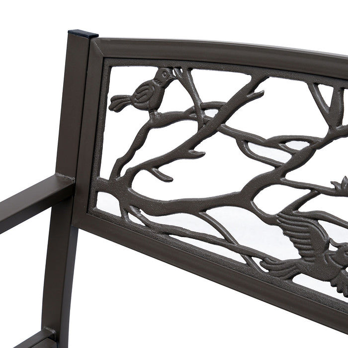 Banc De Jardin En Metal Outsunny 50\" Avec Motif Oiseau Vintage, Brun