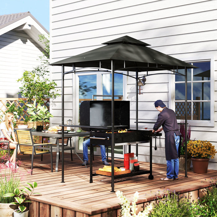 Outsunny Tonnelle De Barbecue A Deux Niveaux, 8' X 5', Gris Fonce