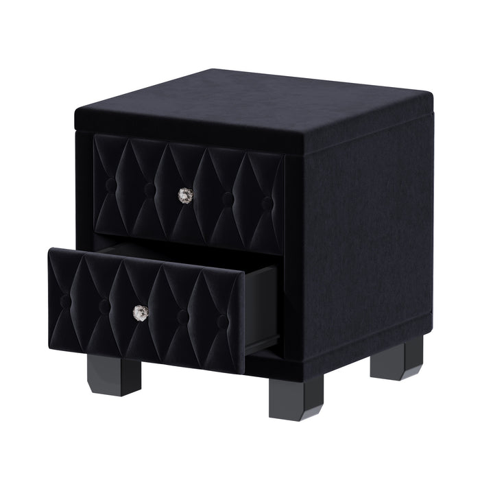Sophia Table de Nuit Elegante en Velours avec Tiroirs et Design Capitonne, Noir