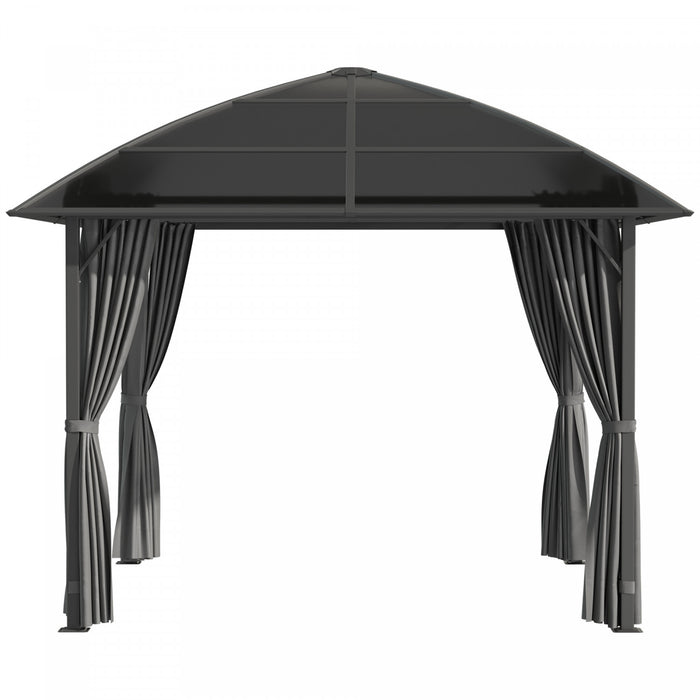 Outsunny Auvent De Tonnelle D'exterieur 10' X 10', Tonnelle A Toit Rigide En Polycarbonate Uv60+, Cadre En Acier Massif, Crochet Central Et Rideaux, Pour Jardin, Pelouse, Arriere-cour Et Terrasse