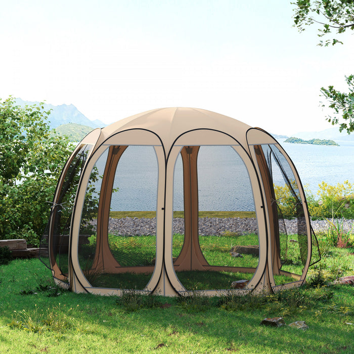 Outsunny Tente Moustiquaire , Tonnelle Escamotable Avec 2 Portes, Beige