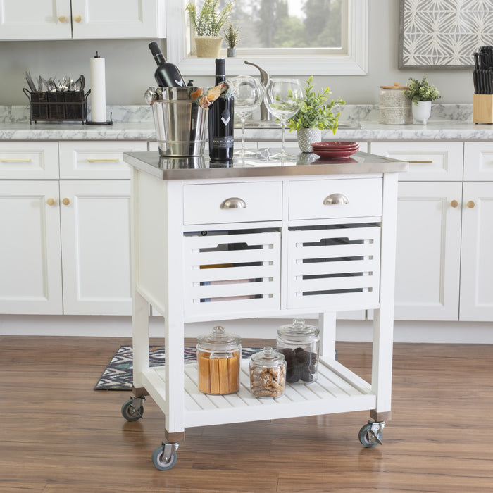 Chariot-bar de rangement Robbin en bois pour la cuisine - blanc