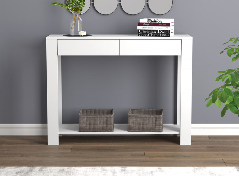 Console de 40 po avec 2 tiroirs et tablette - blanche 