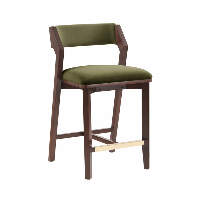 Tabouret de comptoir moderne en bois Patricia avec revetement en tissu vert tortue
