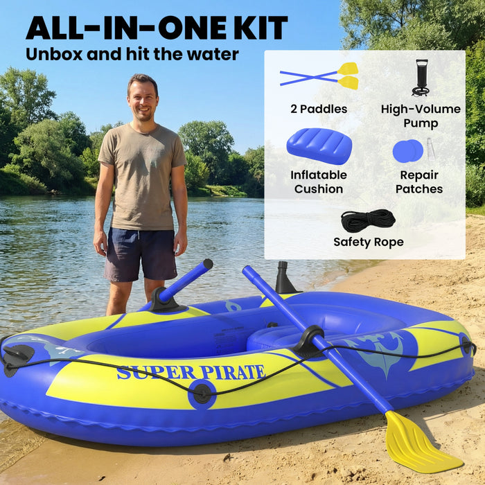 Kayak Gonflable 1-2 Personnes, Kayak de Loisirs avec Porte-Cannes Bleu Fonce