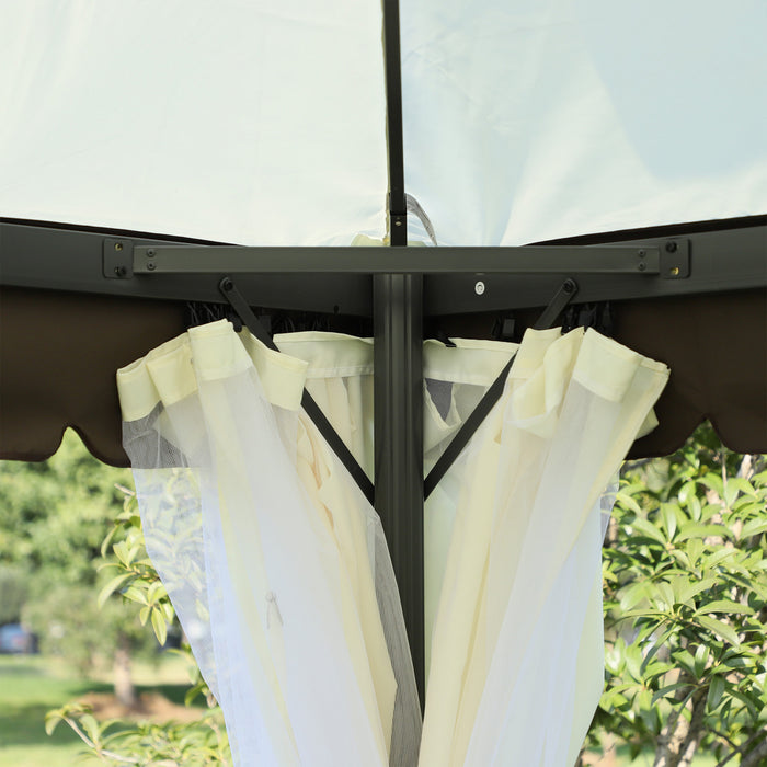 Outsunny 13' X 10' Tonnelle De Terrasse Exterieure Avec Double Toit En Polyester, Parois Laterales En Maille Ventilee Et Cadre En Aluminium Solide, Blanc