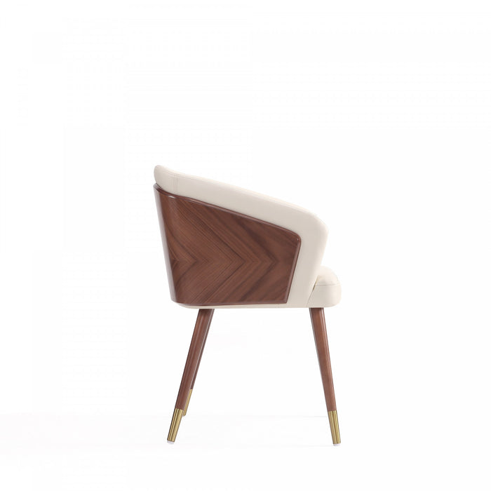 Chaise de salle a manger moderne en bois et cuir vegetalien Reeva en creme - Lot de 2