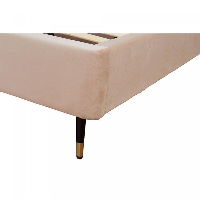 Lit double moderne Crosby en velours capitonne couleur nude