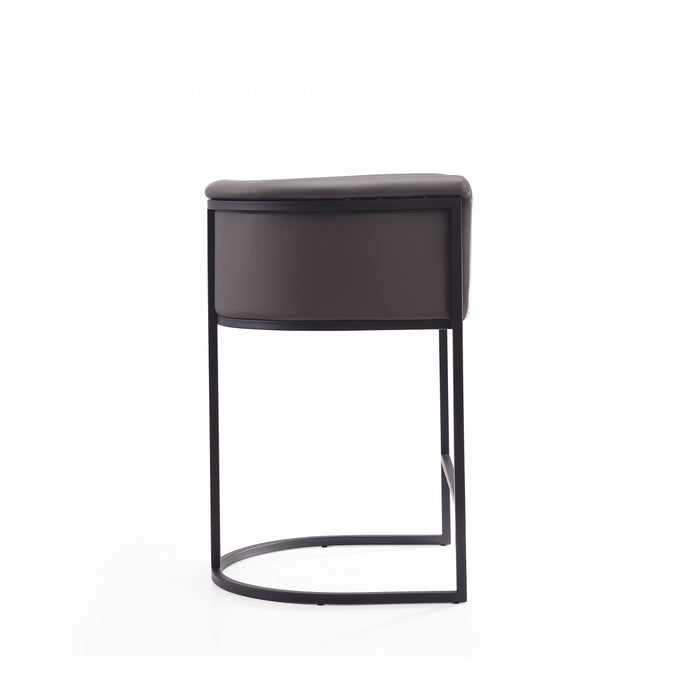 Tabouret de comptoir moderne du milieu du siecle en metal et tissu, coloris graphite, lot de 2