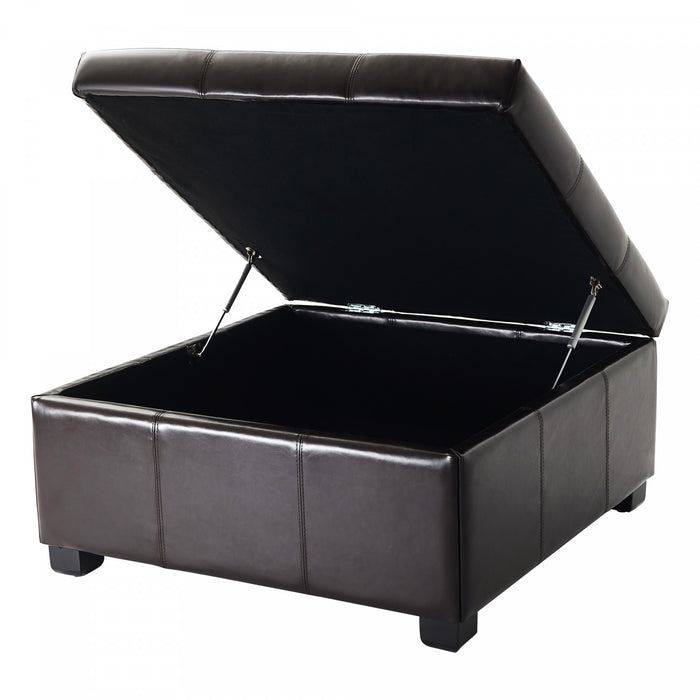 Liam Ottoman Coffre Carre Large de 34,25\" en Simili Cuir avec Rangement, Chocolat