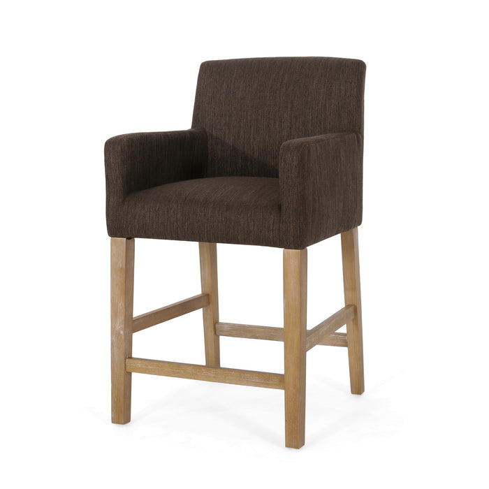 Ensemble De 2 Tabourets De Comptoir Gabrielle, Assise 66 cm – Tissu Rembourre Et Pieds En Bois Massif, Brun