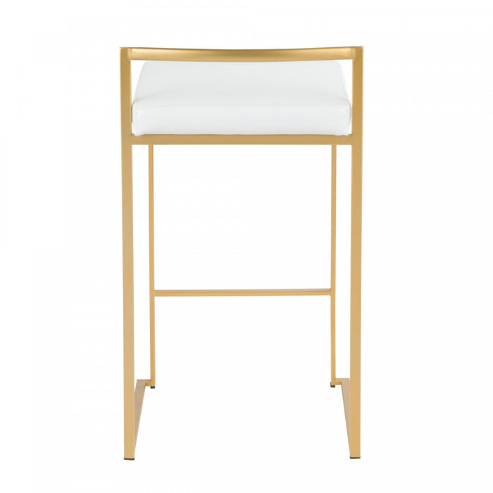 Tabouret contemporain Fuji de hauteur comptoir en similicuir blanc - ensemble de 2