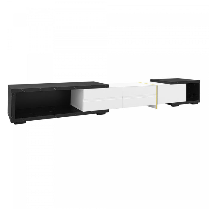 Liam 55.1\"–102\" Cabinet TV Moderne avec Longueur Ajustable et Fonction Rotative, Noir