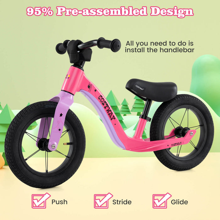 Costway 12 Pouces Magnesium Tout-petit Equilibre Velo Sans Pedale Entrainement Tout-petit Equilibre Velo Rose
