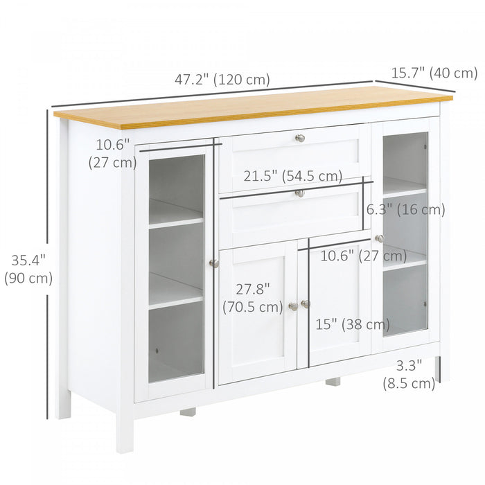 HOMCOM Buffet 2 Tiroirs 3 Armoires de Rangement Blanc