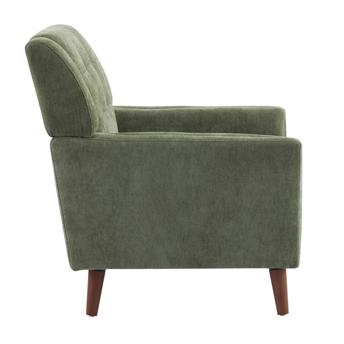 Midway Fauteuil Moderne du Milieu de Siecle a Point Capitonne Gaufre, Vert, Noyer