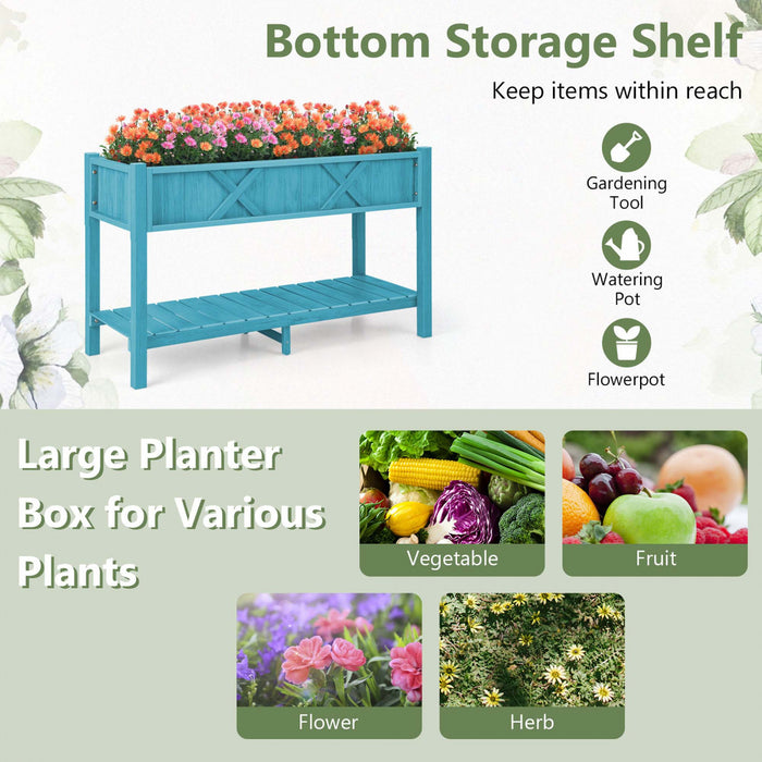 Costway Hips Souleve Lit De Jardin Poly Bois Eleve Planter Boite Avec Les Jambes, Etagere De Stockage Bleu