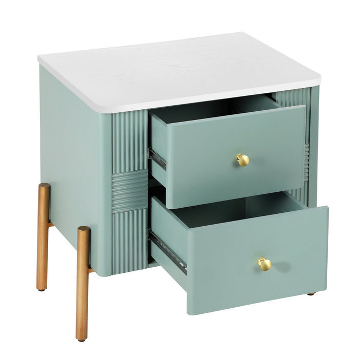 Lila Table de Nuit Moderne avec Tiroirs de Rangement et Poignees Metalliques, Vert