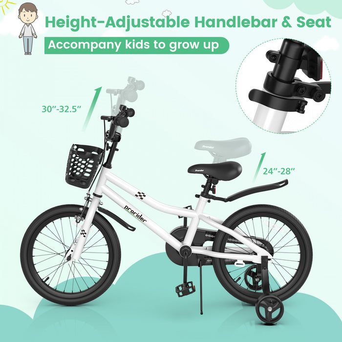 Velo Costway 18\" Pour Enfants Avec Roues D'entrainement Amovibles Et Panier Pour 4-8 Ans Blanc