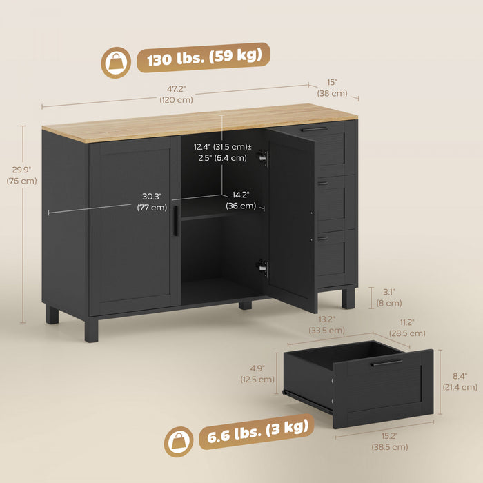 HOMCOM Buffet 47\" avec Portes a Fermeture Douce, Buffet Moderne, Noir