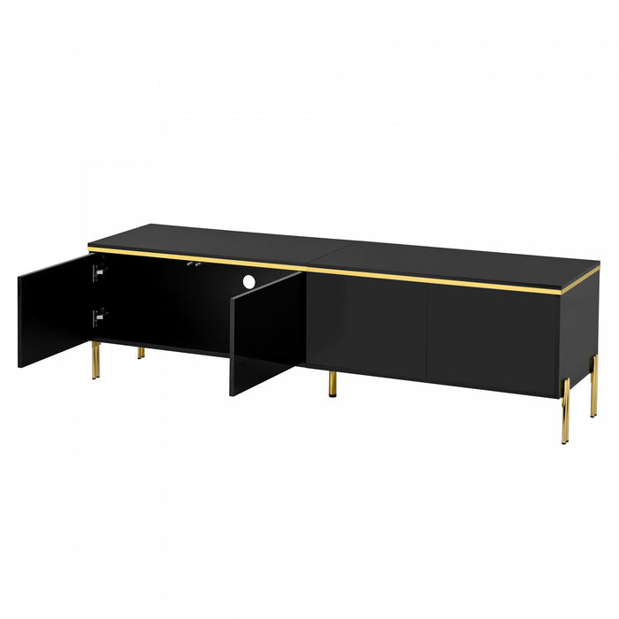 Croma Meuble TV Moderne Haute Brillance 67 po avec Gestion des Cables et Garniture Doree, Noir