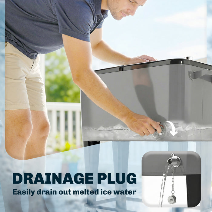 Outsunny Glaciere de Patio a Roulettes avec Drainage, Noir et Gris