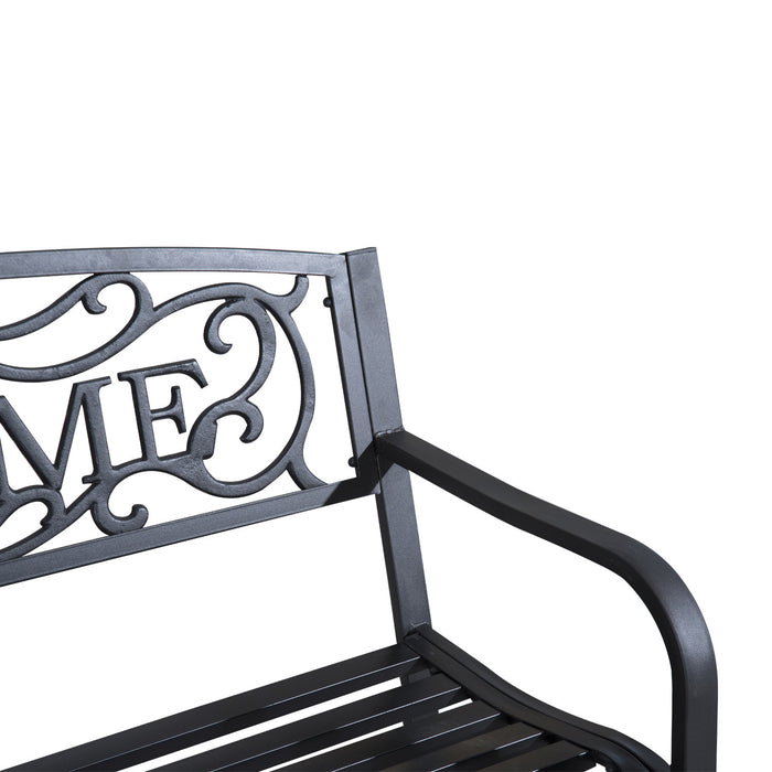 Banc De Jardin 2 Places Outsunny 50, Chaise Decorative Pour Patio, Noir