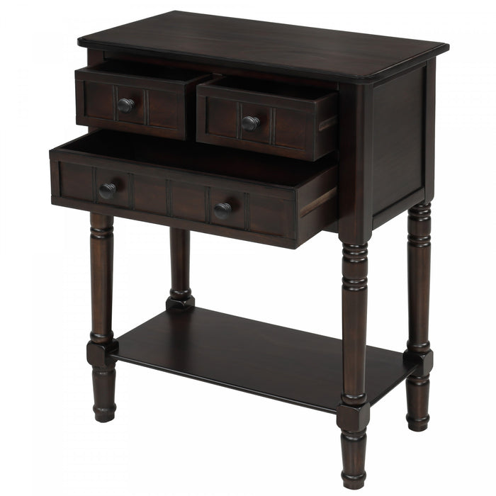 Table Console Olivia En Bois Massif Avec Tiroirs Et Etagere Inferieure - Marron