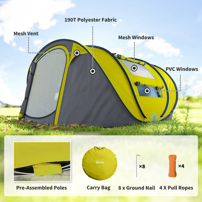 Outsunny Tente de Camping pour 4 Personnes, Tente Pop-Up Automatique avec Sac de Transport et Portes