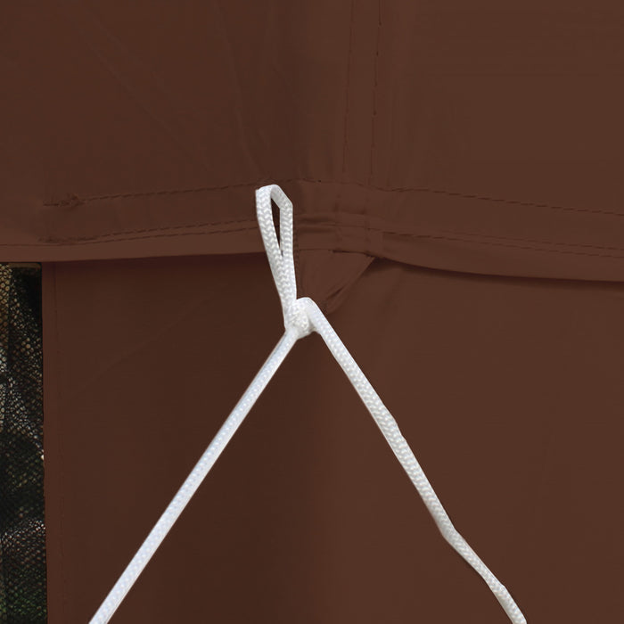 Outsunny Tente D'auvent 10' X 10', Tente Partielle Avec Filet En Maille Et Toit A Deux Niveaux Pour Jardin, Terrasse, Exterieur, Marron