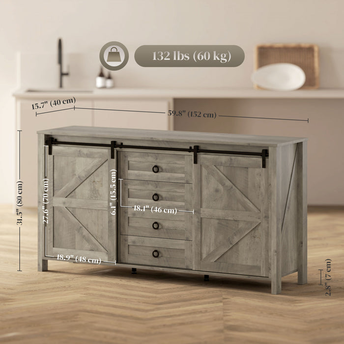 HOMCOM Buffet de ferme avec portes gris clair vieilli