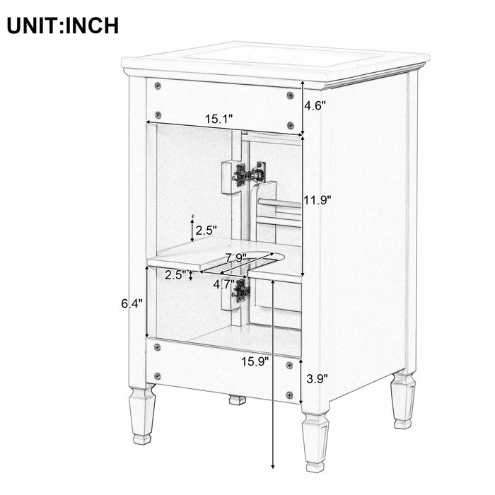Jocelyn Meuble-lavabo de 20\" avec vasque en ceramique et structure en bois caoutchouc massif, Blanc