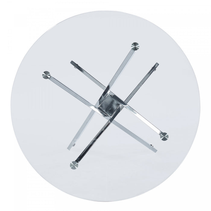 Table a manger ronde multifonctionnelle Alex avec plateau en verre, finition chrome