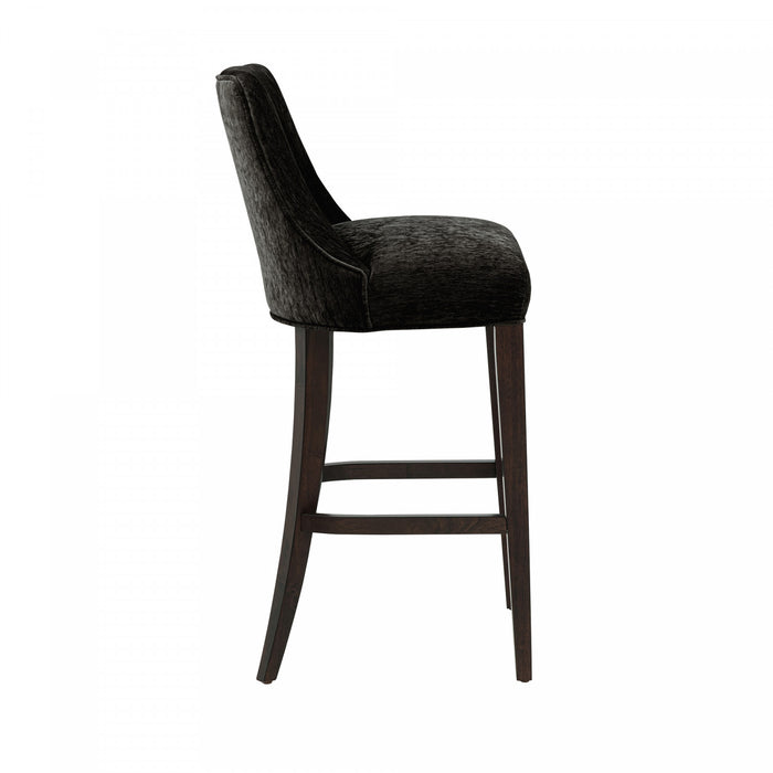 Tabouret de bar moderne Beever en bois et chenille, revetement noir