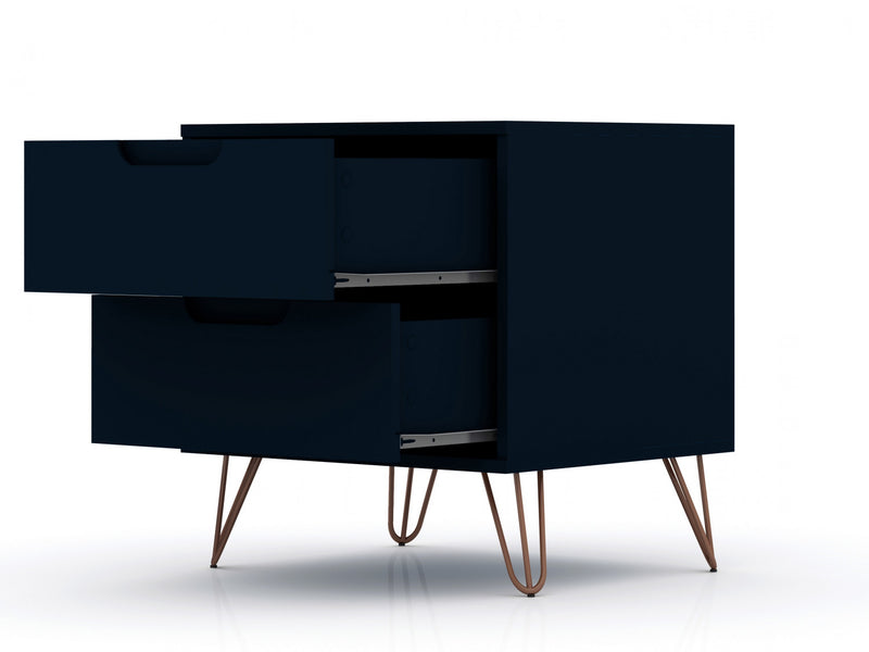 Table de nuit Rockefeller Mid-Century Modern 20\" en bleu minuit (2 tiroirs) - Lot de 2