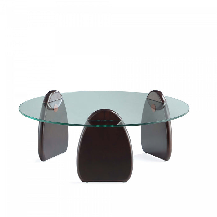 Table basse moderne glamour Artesia en bois noyer avec plateau en verre