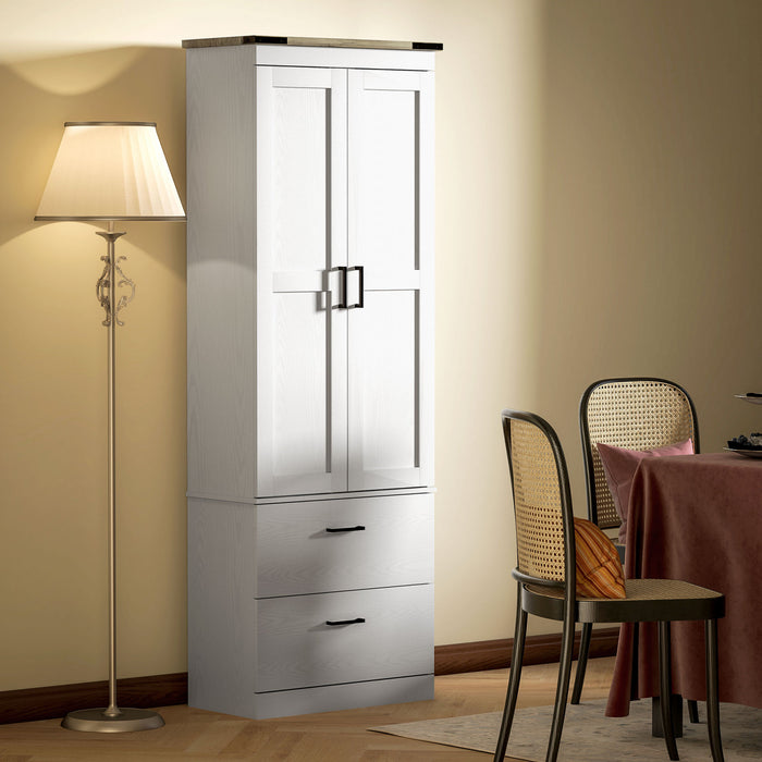 HOMCOM Armoire de garde-manger de cuisine 67\", etageres reglables, creme