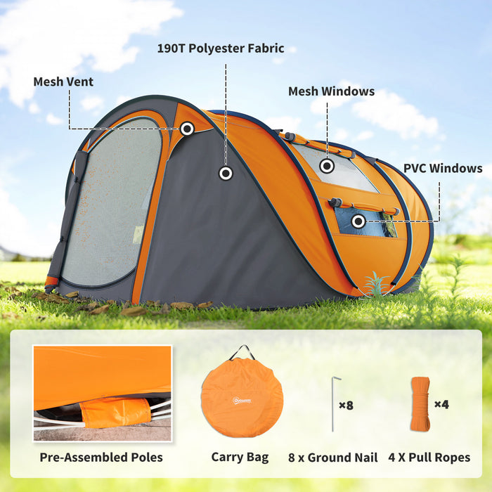 Outsunny Tente de Camping Automatique pour 4 Personnes, avec Sac de Transport et Portes