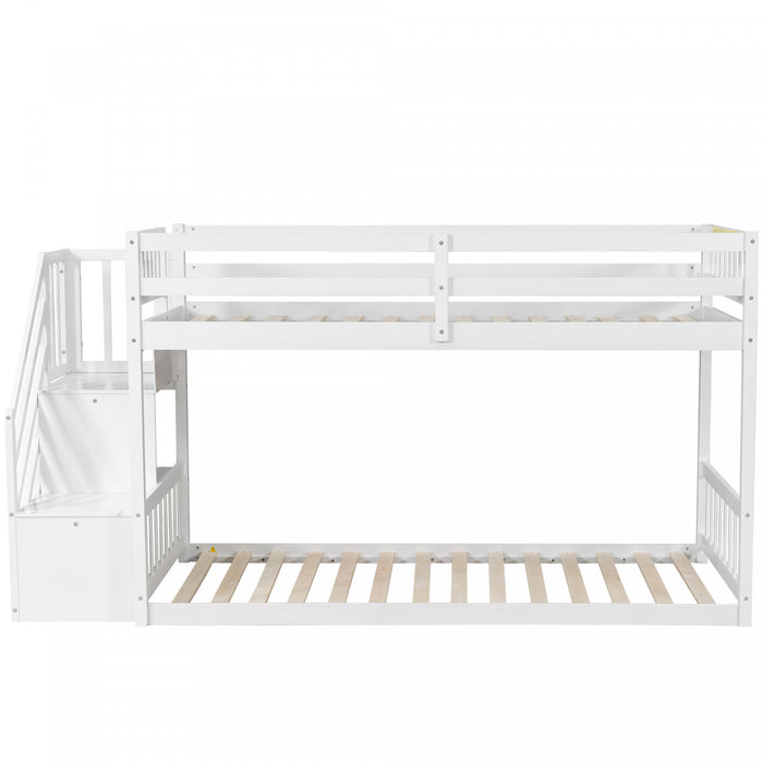 Lit superpose Liam au sol avec echelle et rangement, simple sur simple, blanc