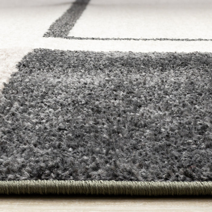 Carpette moderne Marley verte, grise et blanche à motif géométrique - 5 pi 3 po x 7 pi 7 po