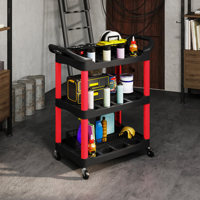 Homcom Chariot A Outils Roulant A 3 Niveaux, Chariot Utilitaire, Noir