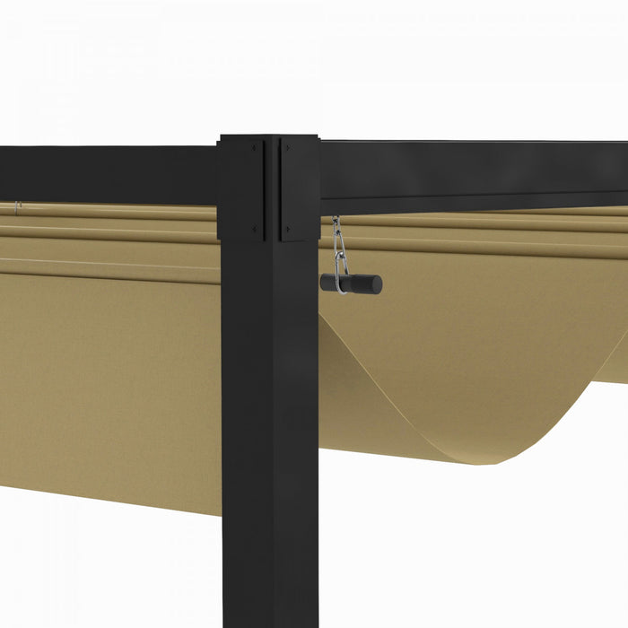 Pergola De Patio Outsunny 13' X 10' Avec Auvent Retractable, Kaki