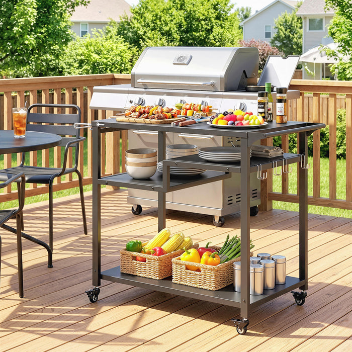 Outsunny Meuble a Barbecue Exterieur, Table pour Four a Pizza a Trois Etageres, Noir