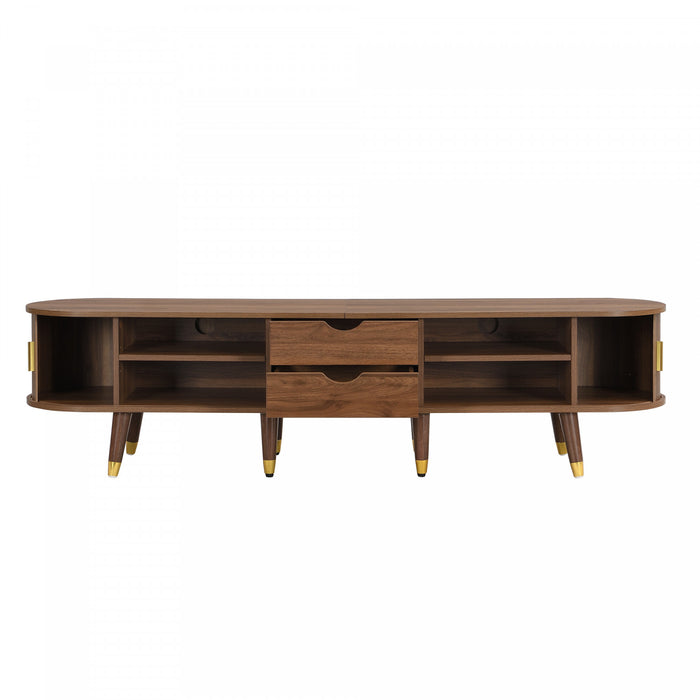 Rustic Meuble TV 69 po avec Porte Coulissante et Finition Noyer, Bois