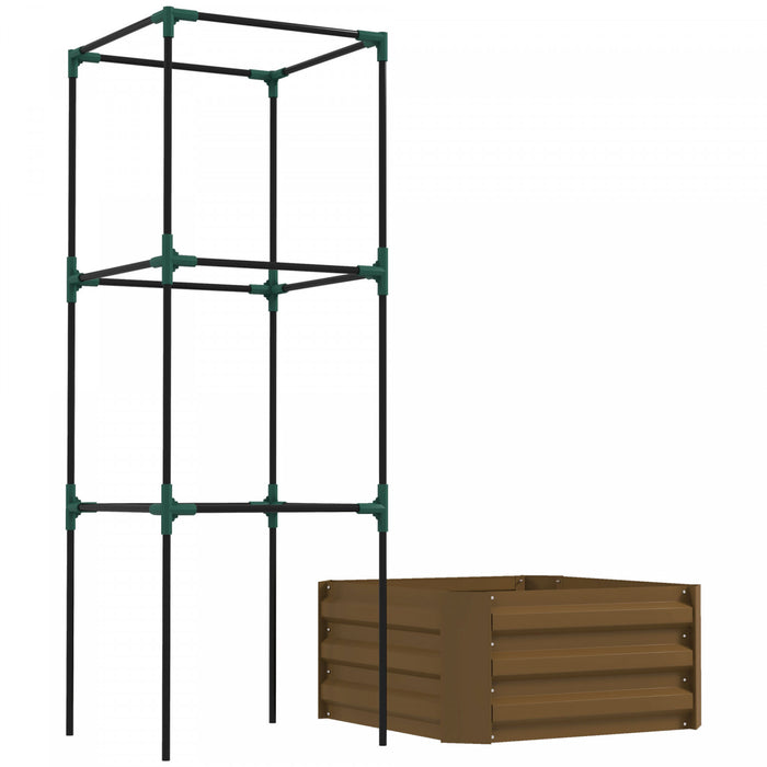 Outsunny Lit De Jardin Sureleve Galvanise Avec Cage En Treillis, Marron