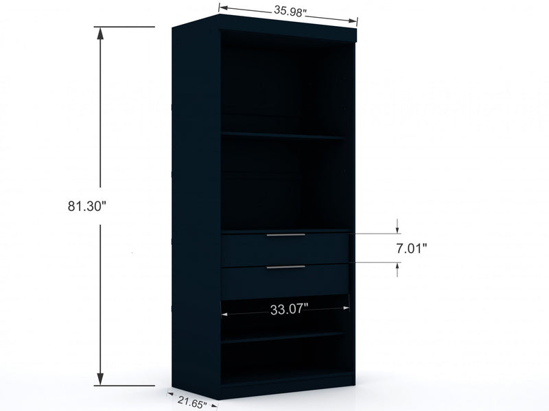 Armoire contemporaine moderne Mulberry 36\" en bleu minuit - Ensemble de 3