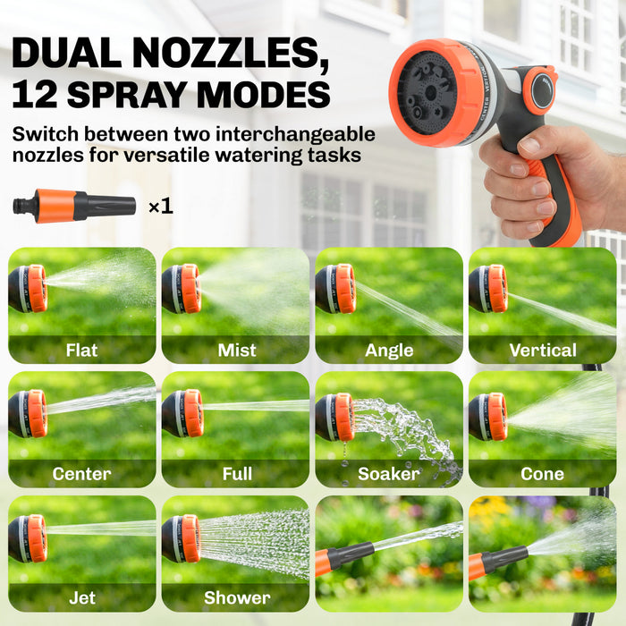 Devidoir de tuyau d'arrosage retractable Outsunny, 1/2\" x 28 m avec buses a 12 modes