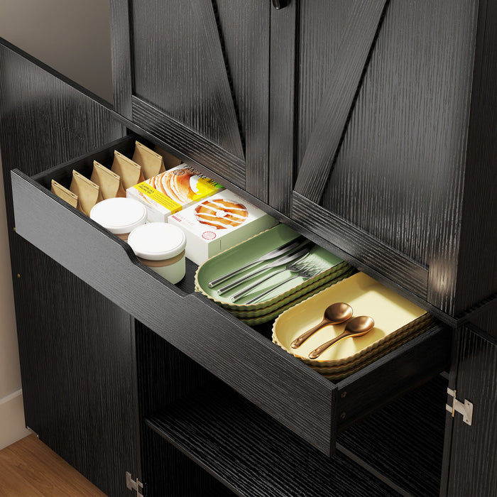 HOMCOM Meuble de rangement de cuisine 72 po, style campagnard, Noir